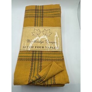 Woodbridge Designs Mustard Yellow Plaid Cotton Napkins Set of 4 Fall Farmhouse